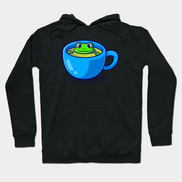 Cute Frog In Green Tea Cup Cartoon Hoodie by Catalyst Labs